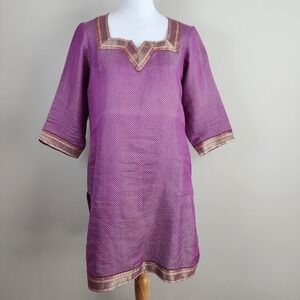 Kurta Tunic Top Purple Gold Kurti Womens Medium Shimmer Ethnic East Indian Dress